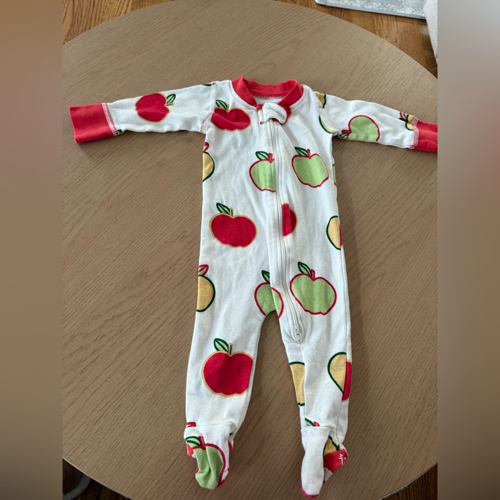 Cozy Apple Print Kids Footie Pajamas